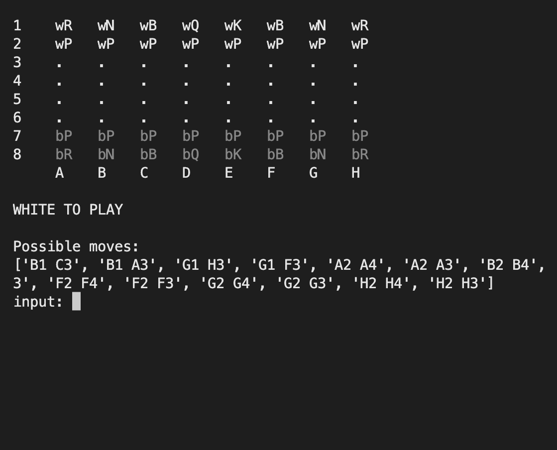 Image of chess game open in mac terminal.