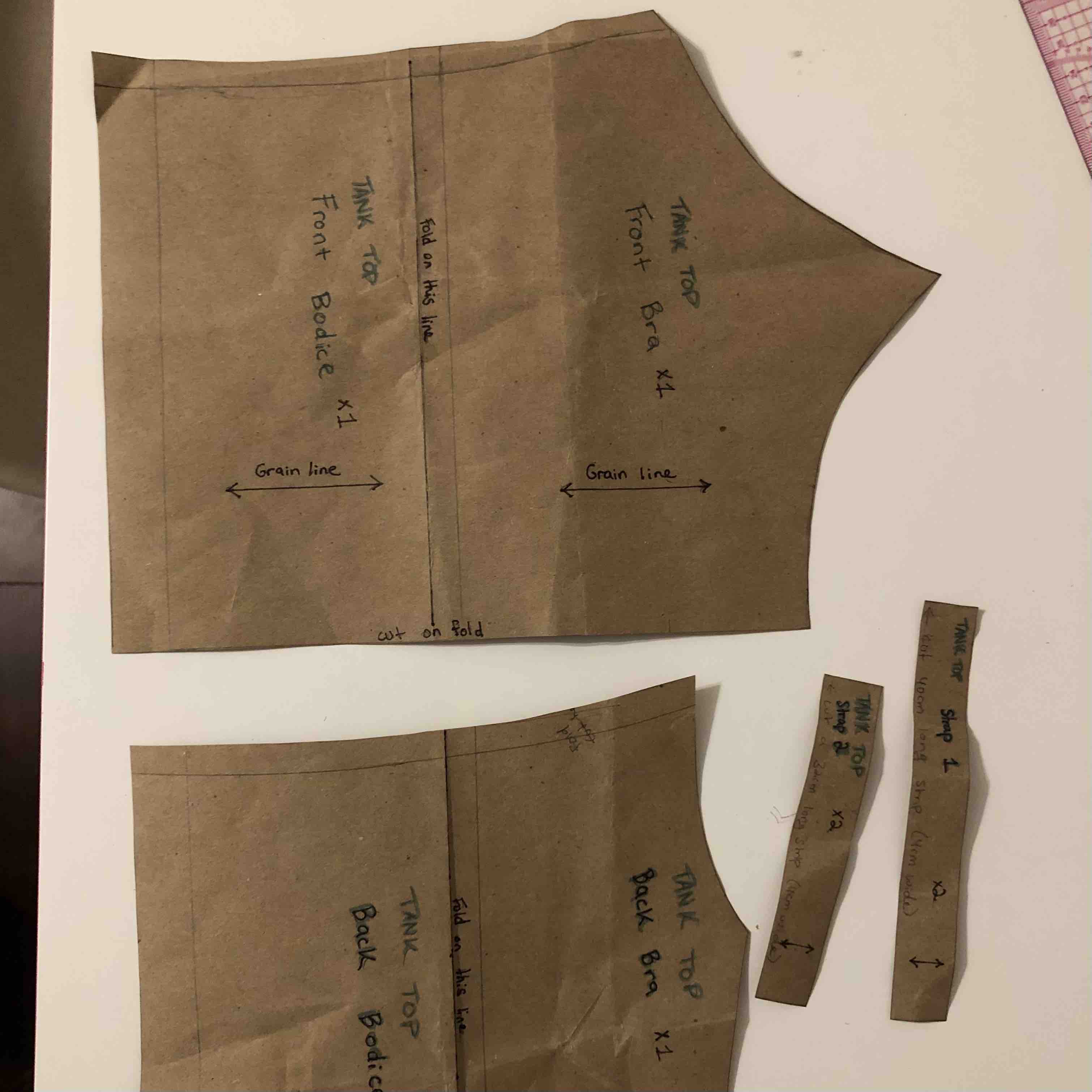 Image of paper pattern for orange tank top.