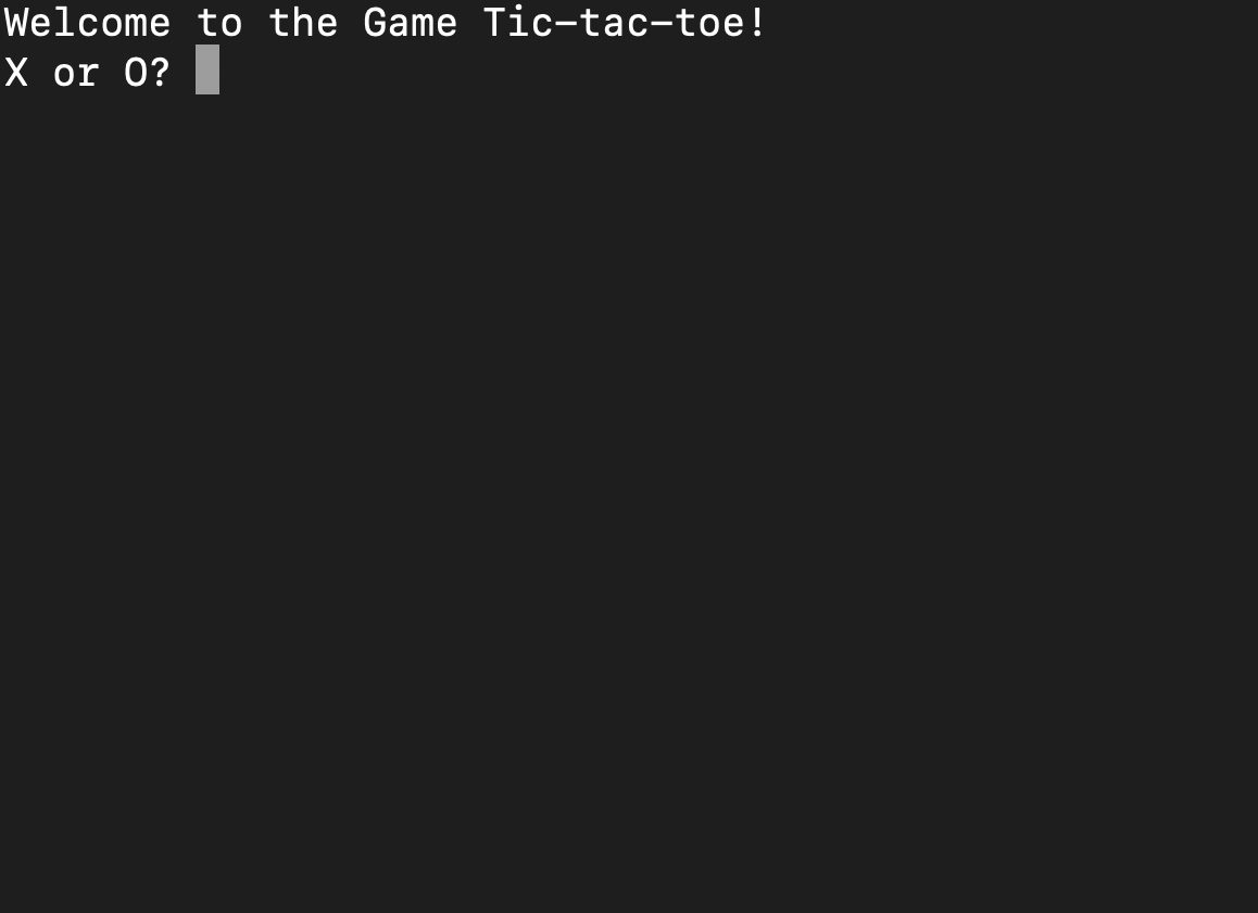 Image of tic tac toe game open in mac terminal.