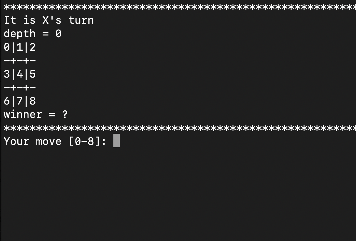 Image of tic tac toe game open in mac terminal.